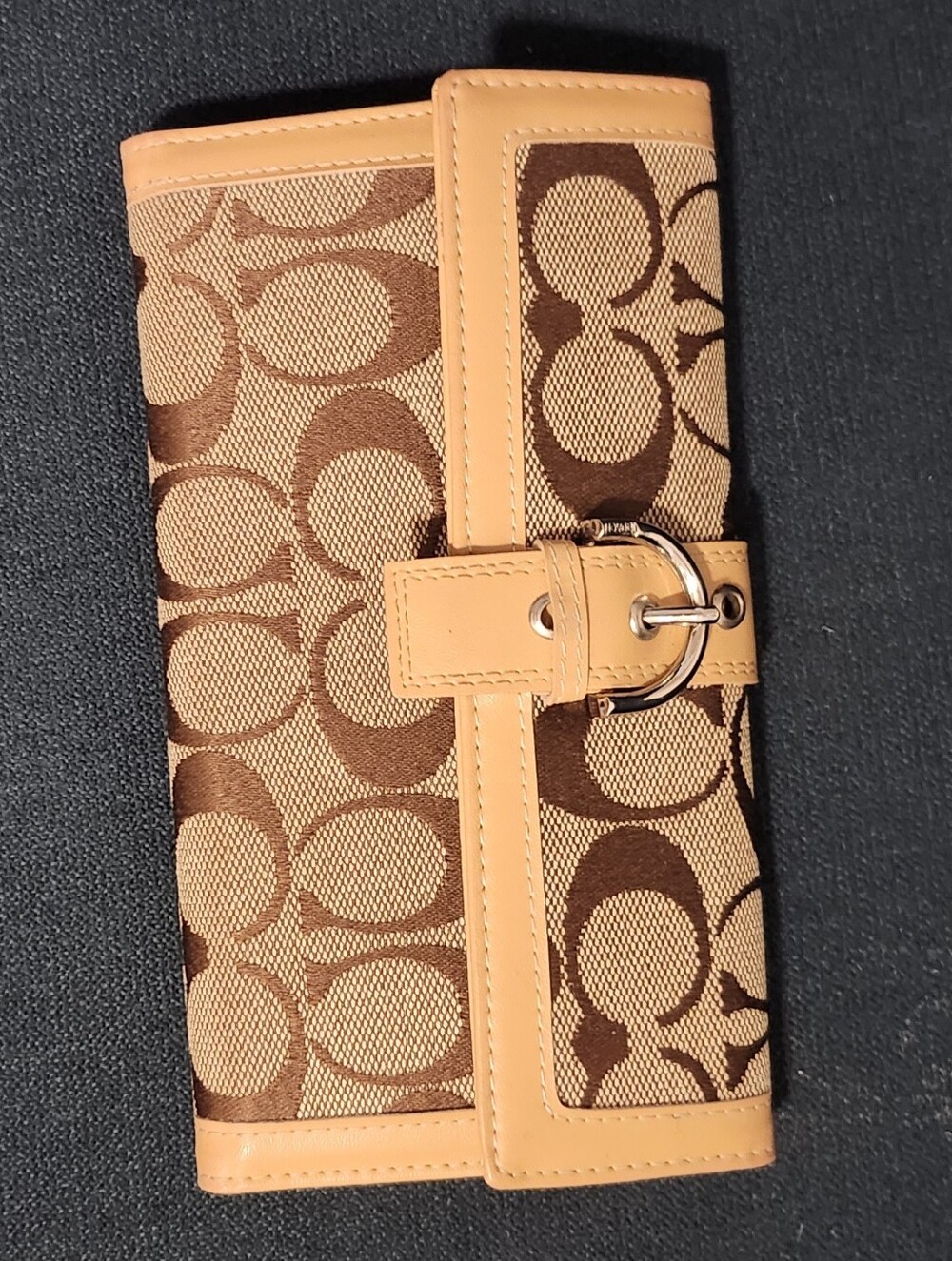 Vintage Coach Signature Canvas Continental Wallet in Tan/Brown